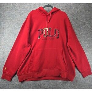 Polo Ralph Lauren Fleece Lined Hoodie Red Pullover Patch Plaid Logo 3XB NWT $198